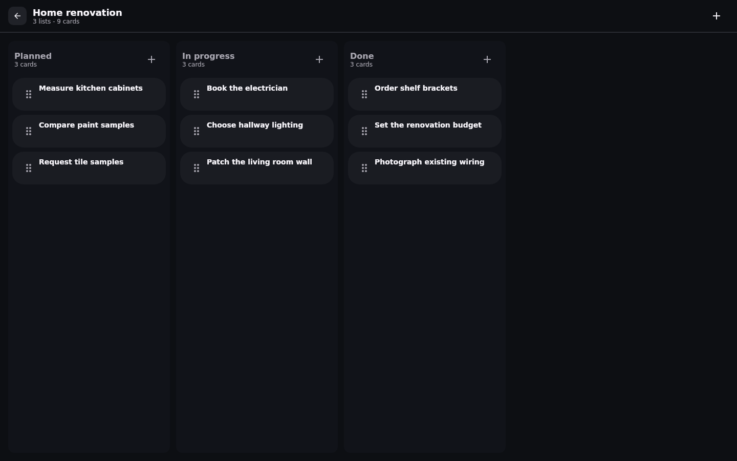 Deck Kanban board: Ready