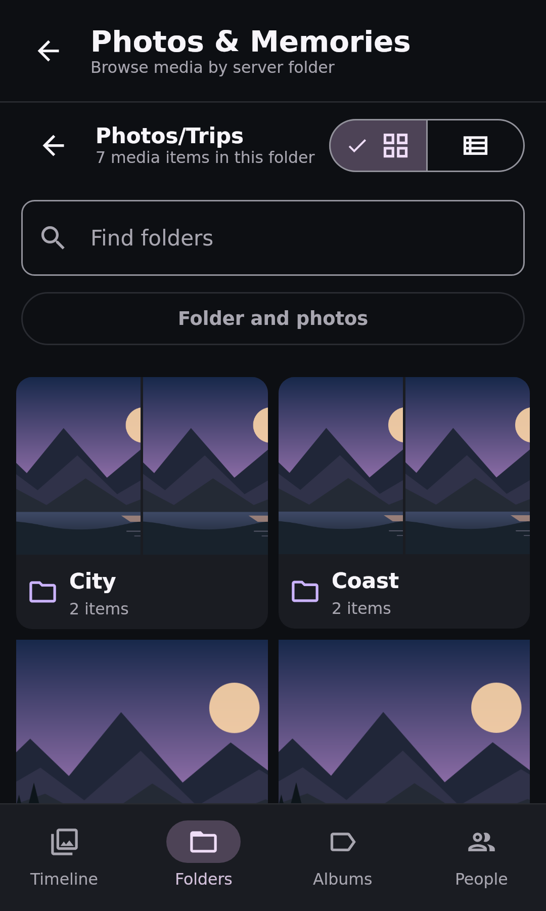 Photos Folder browser: Trip folder in grid view