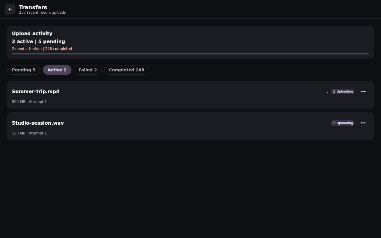 Files Transfer center: Active transfer